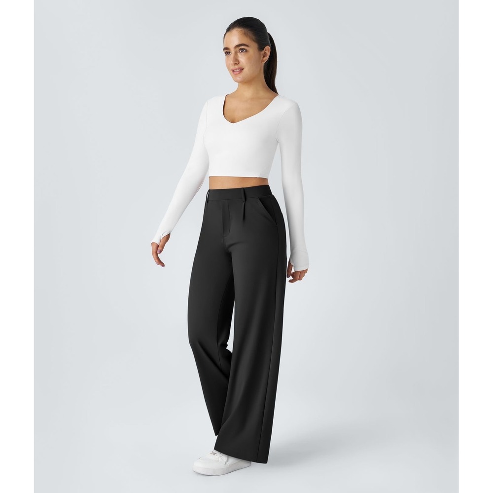 Halara NWT Flex DayStretch High‎ Waisted Pocket Straight Leg Work Pants Black XL